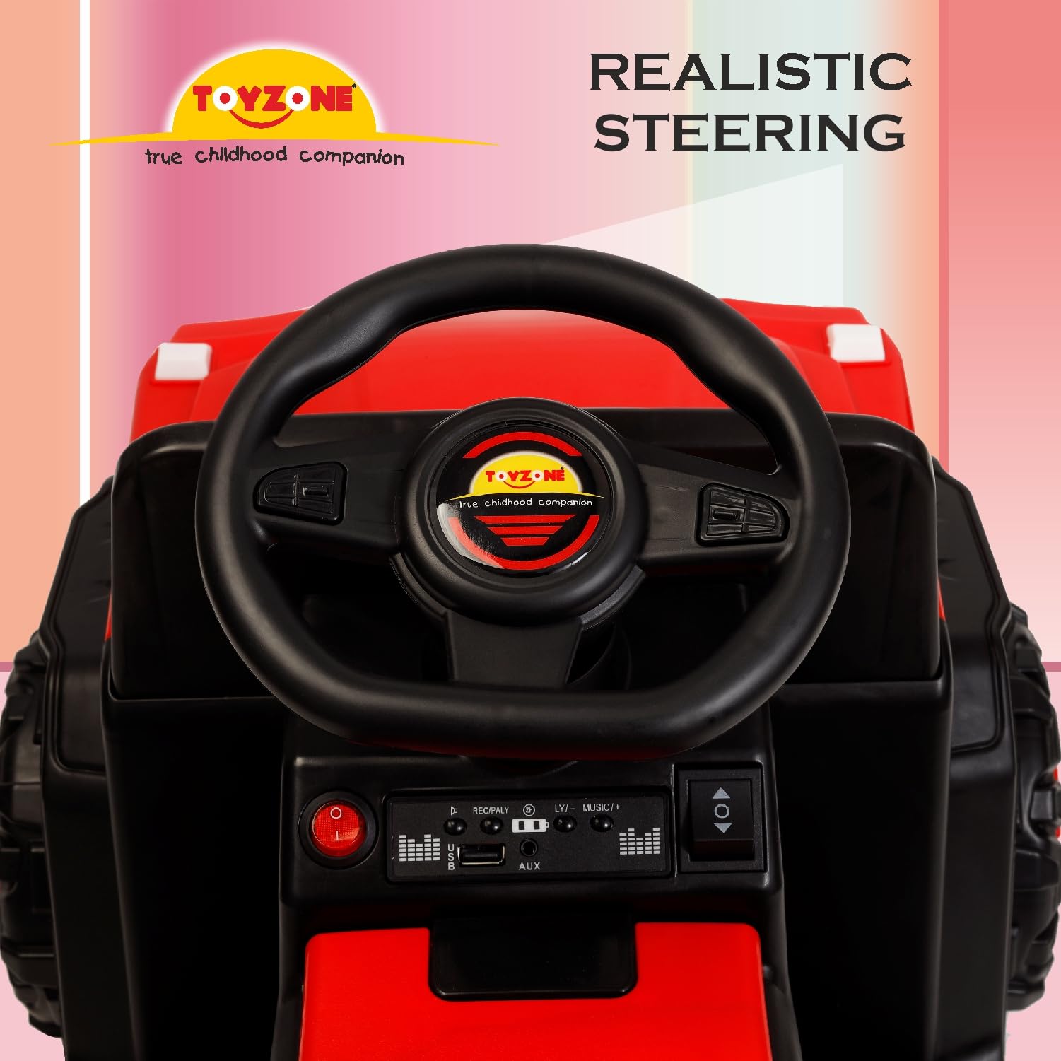 Toyzone Posh Electric Car Ride on Jeep with Remote - Red | Rechargeable Car 6V & 6.5ah Battery | Music Player with Bluetoooth & USB | 6 Month Battery Warranty | Make in India | Kids 2+ Years - Image 9 thumbnail