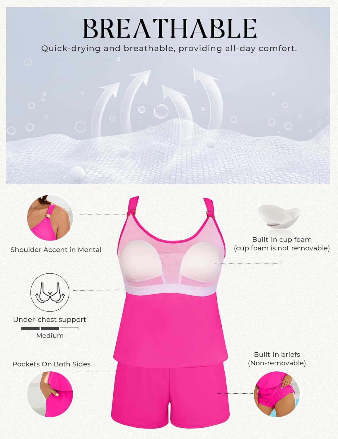 Hanna Nikole Romper One Piece Swimsuits with Short for Women, Boyleg Bathing Suit with Pockets Modest Swimwear - Image 4