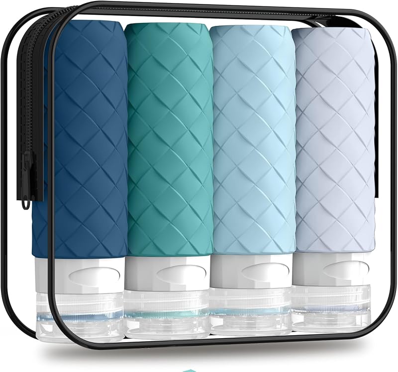 Frascos de viagem Silevoler para produtos de higiene com bolsa transparente, silicone, 90 mL, 4 unidades