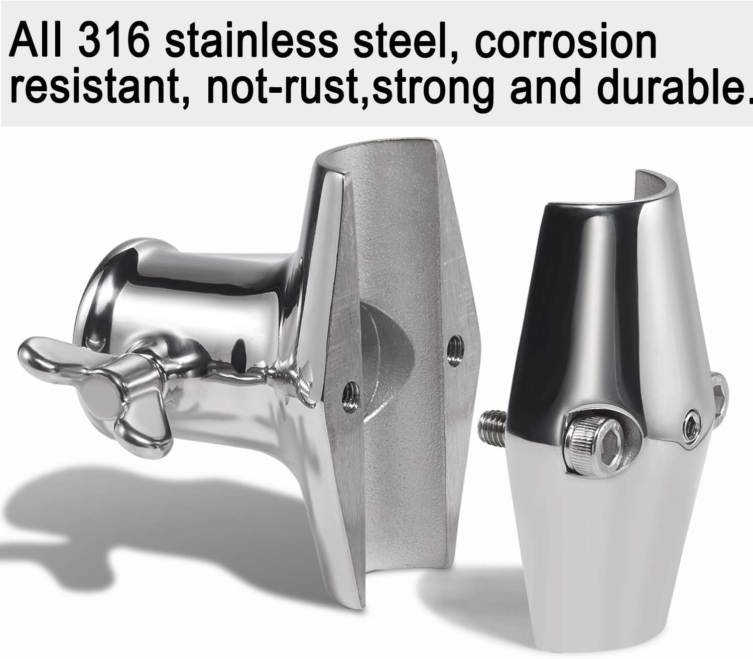 Flag Pole Holder, Rail Mount, Marine Grade 316 Stainless Steel for 1 inch Flag Pole