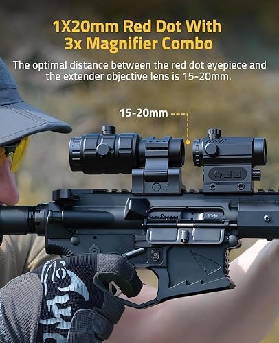 Miniatura 3 de CVLIFE Combo de punto rojo y lupa Motion Awake, ajuste de brillo automático, punto rojo de 3 MOA con lupa 3X, óptica de co-testigo absoluto, mira