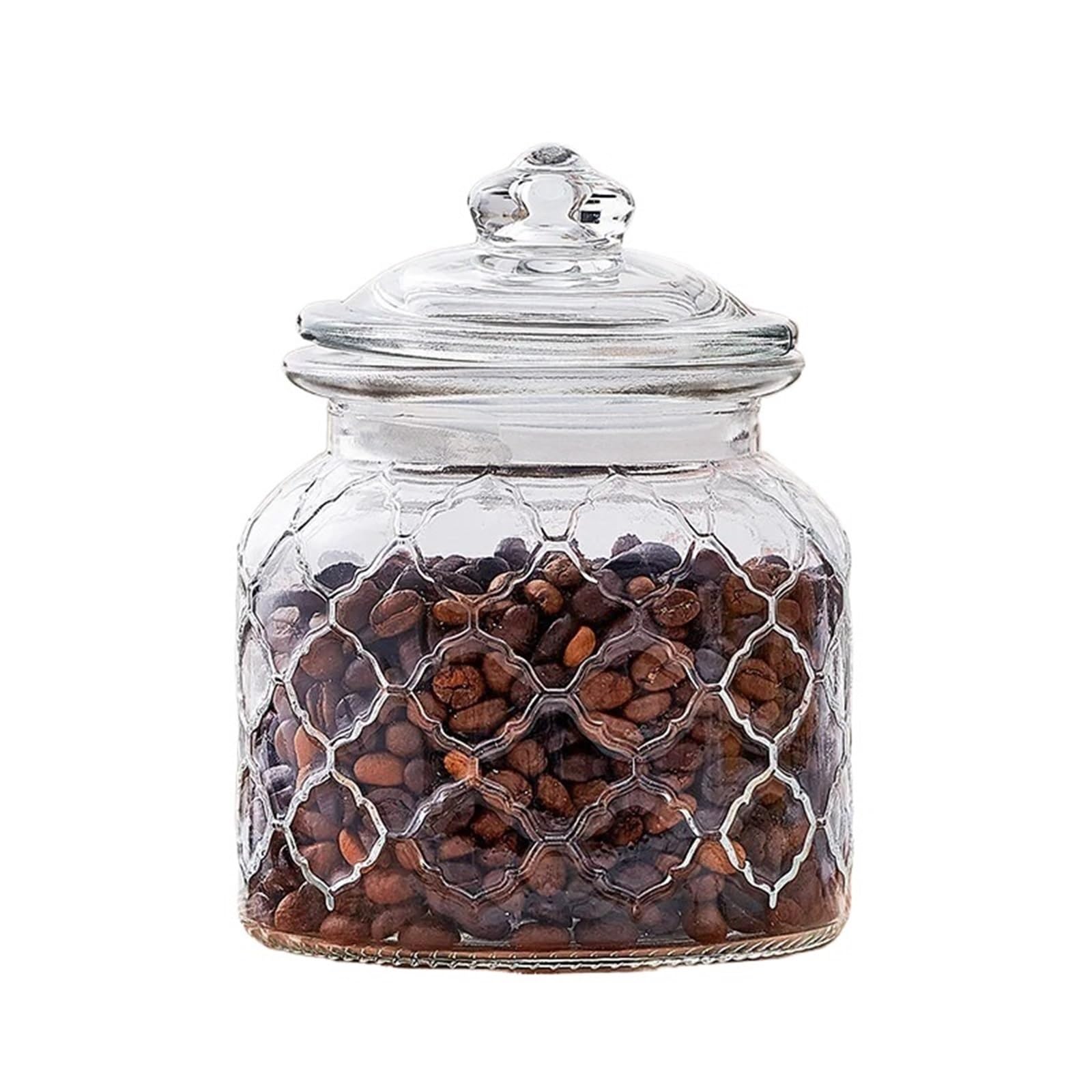 TVANTRUXIS Glass Jars with Lid, 2pcs Clear Glass Sealed Jar 650ml For Preserving Nuts Candy Honey Dried Fruit with Lid(Grid shape-650ML)