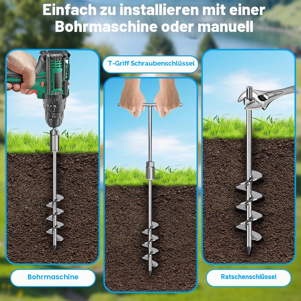 Insaga Erdanker zum Einschrauben, 45,7 cm / 61 cm, 10 mm, massiver Stahl mit L-Halterung für Trampolin, Wohnmobil, Schaukel-Set, Schuppen, Carport, Zeltheringe, 5,1 cm Helix-Klinge und verchromte