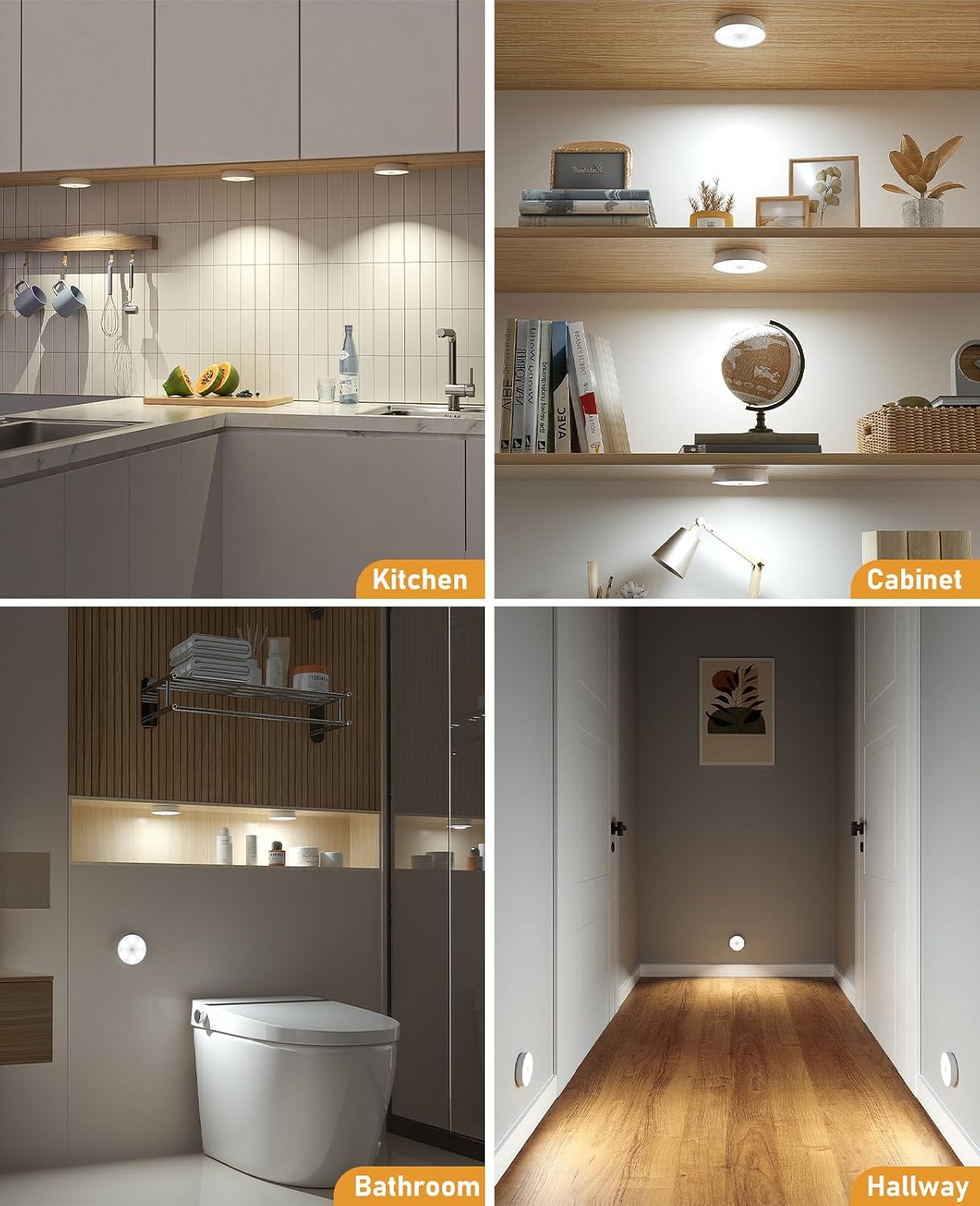 LED Closet Lights Motion Sensor Puck Light, 1 Pack USB Rechargeable Battery Operated Puck Step Lights, Dimmable Under Cabinet Lighting for Counter Wardrobe Kitchen