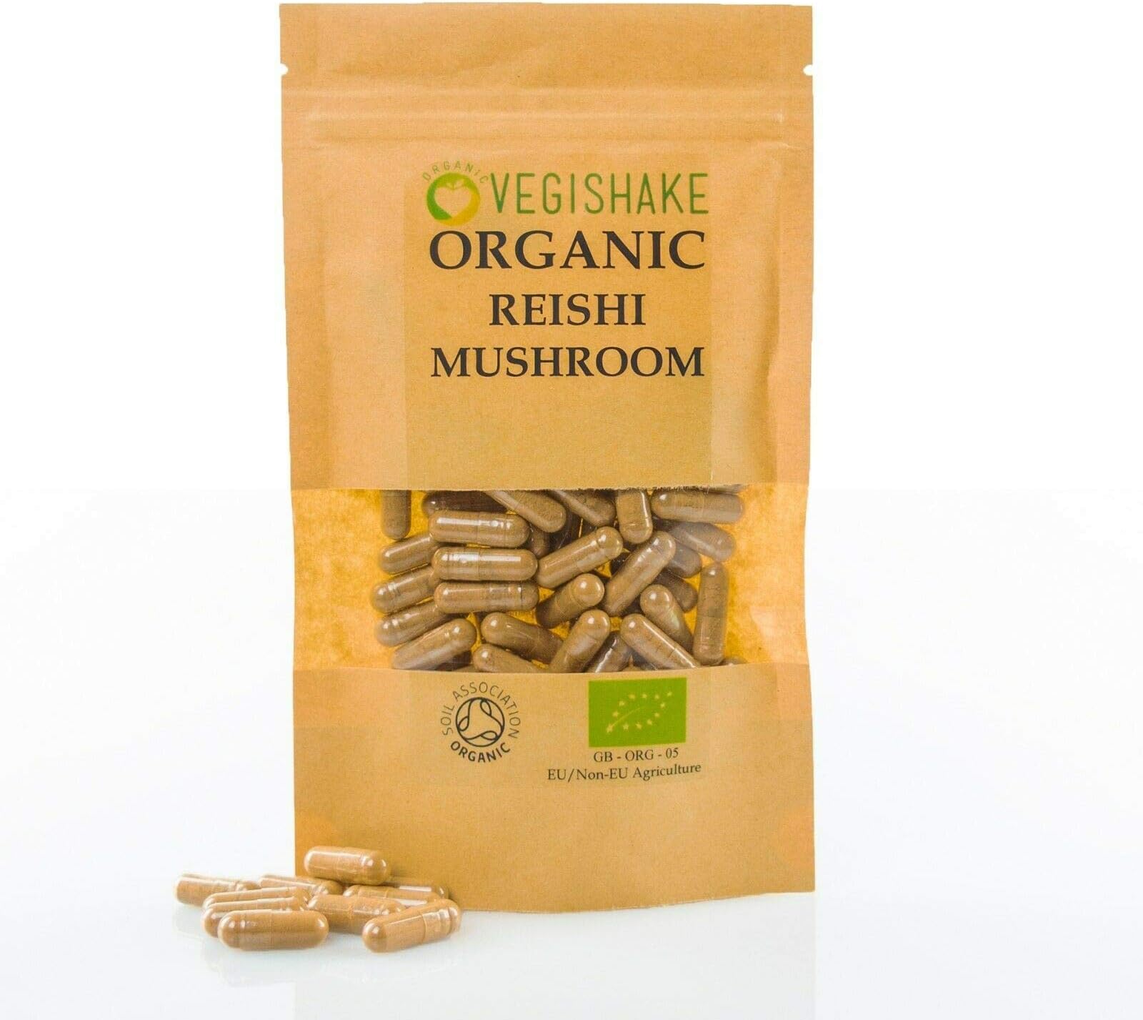 Organic Reishi Mushroom HPMC Capsules Peptidoglycans Polysaccharides Triterpenoids Vegan Halal Kosher (90 Capsules)