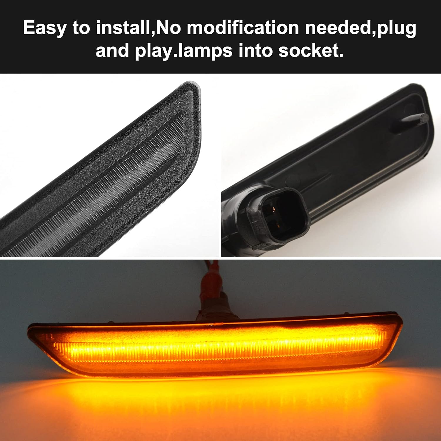 LED Side Marker Lights for Ford Mustang 2010 2011 2012 2013 2014, Amber Front Signal Bumper Sidemarker Lamps Reflectors Assembly for Mustang Accessories - 2PCS