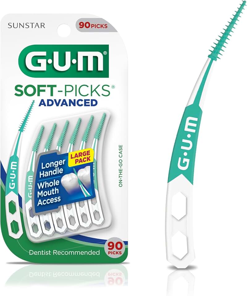 GUM Soft-Picks Advanced, Easy to Use Dental Picks for Teeth Cleaning Health, Disposable Interdental Brushes with Convenient Carry Case, Dentist Recommended Dental Picks, 90 Count