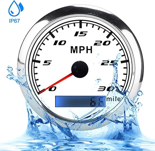 Miniatura 5 de Medidor de velocidad GPS, velocímetro universal de alta sensibilidad a prueba de polvo de 30 MPH para barco, coche, camión (blanco)