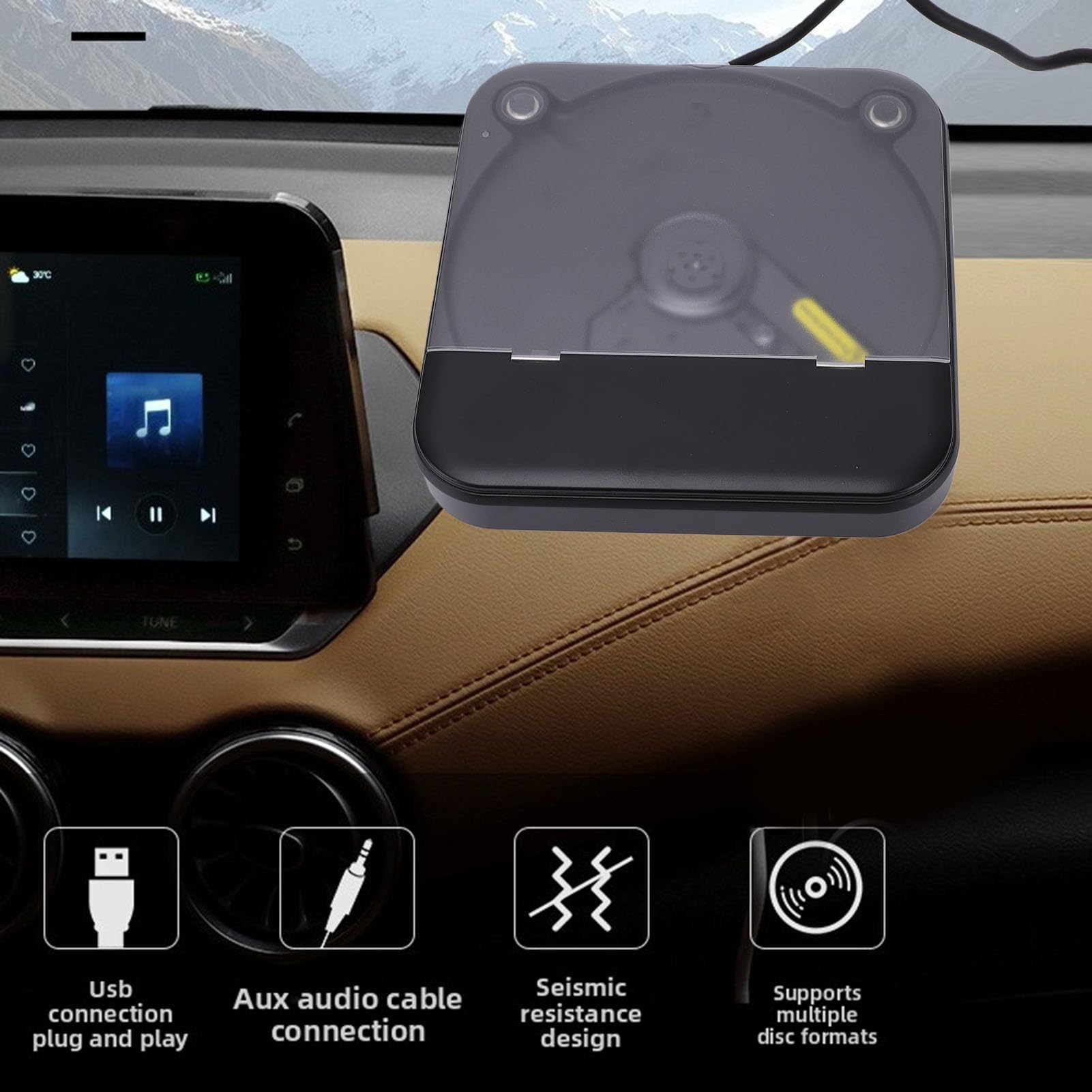 Lettore CD Portatile per Auto USB Esterno AUX, Lettore Compact Disc Anti-salto con Telecomando, Plug and Play per Auto Senza CD, Ideale per TV Portatile e Stereo Domestico, Supporta MP3