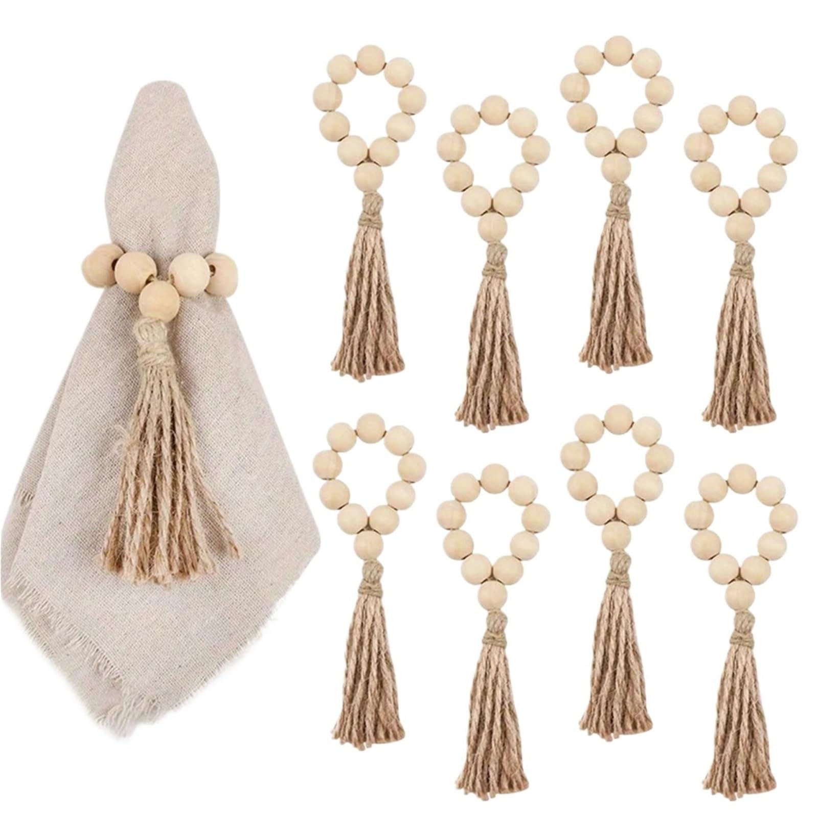 Table Decor Napkin Rings, Wood Bead Tassel Napkin Rings 60Pcs Boho Wedding Table Decor