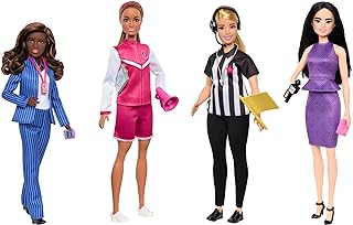 Barbie Dolls, Set of 4 Sports Career Dolls and 8 Accessories with General Manager, Coach, Referee and Sports Reporter