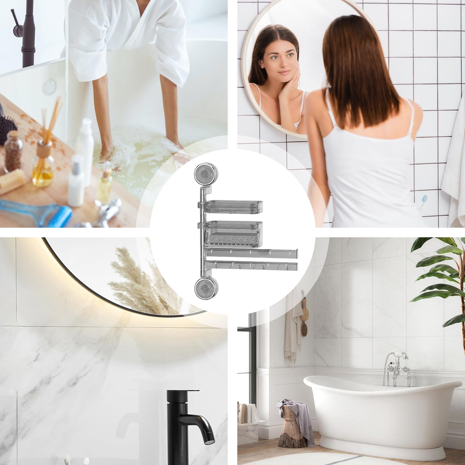 Toallero de Baño con VentosaSoporte para Toallas y Jabón Estante y Gancho Multifuncional para Dormitorio Cocina y PiscinaOrganizador Práctico y Estiloso