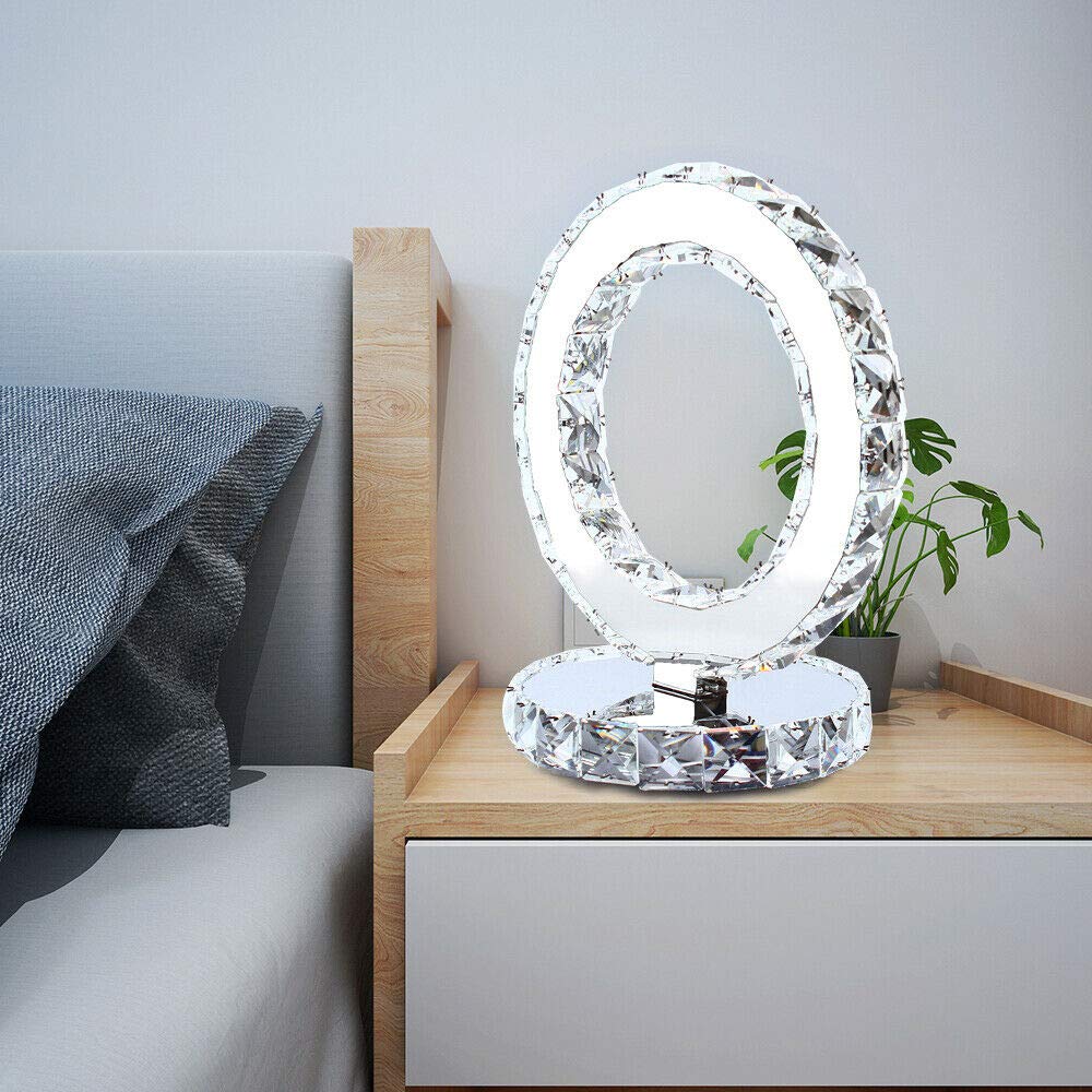 24W / 18W Crystal Table Lamp Rhinestone Modern Circle Light Fixture Bedside Lamp Warm/White (20CM)