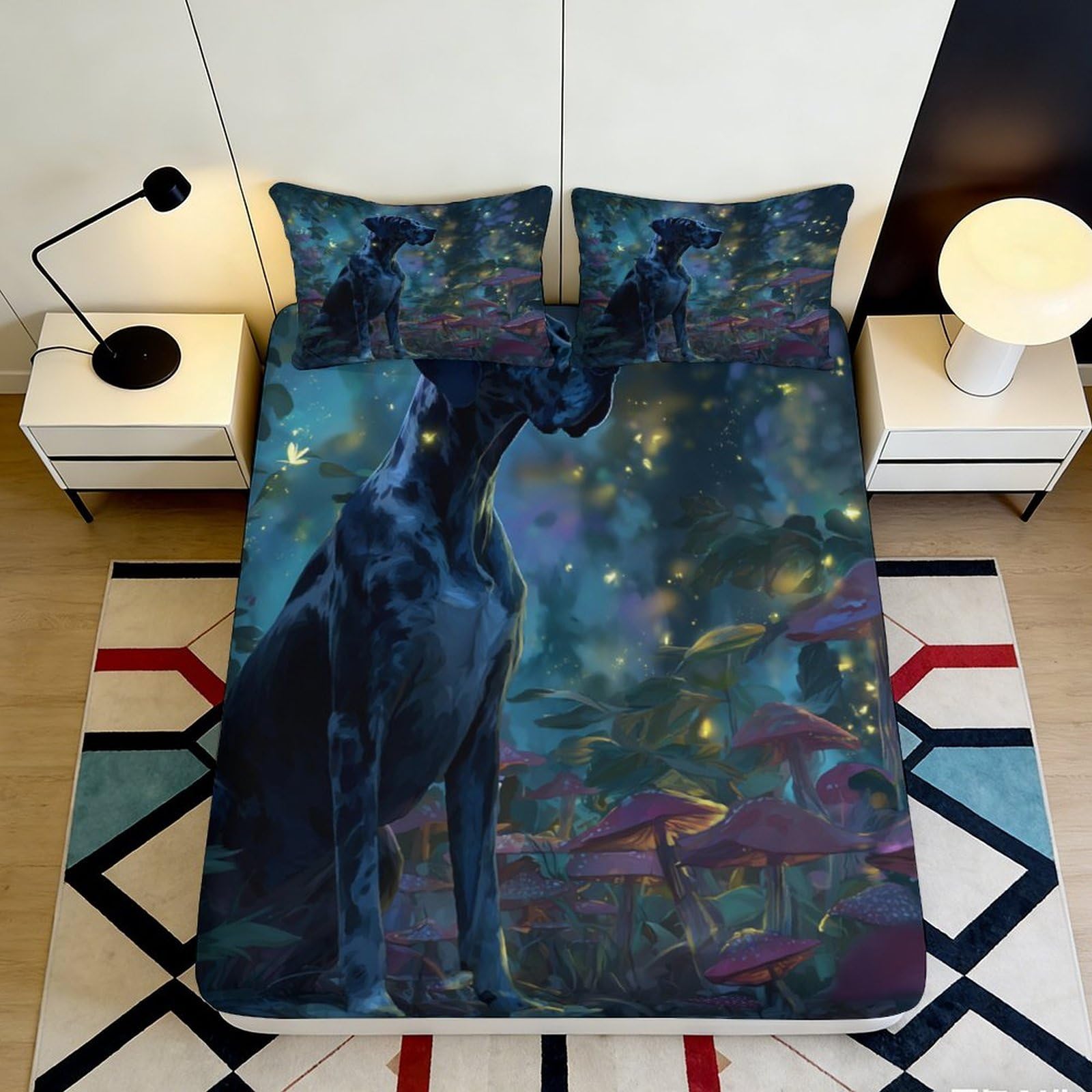 3D Printed Mystical Forest Fitted Sheet Microfiber Soft Breathable Night Deer Bed Cover for Bedroom Dorm Decor 90x200x25cm