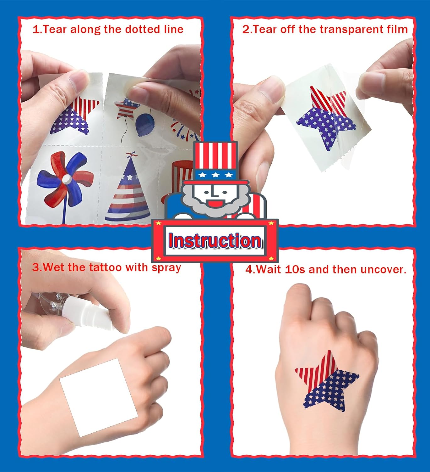 HSHFAMIIY 4th of July Outfits for Women - 4th of July Temporary Tattoos, 120 PCS USA Flag Patriotic Tattoos, USA Flag, Fireworks, Eagle, Statue of Liberty, Independence Day, Memorial Day