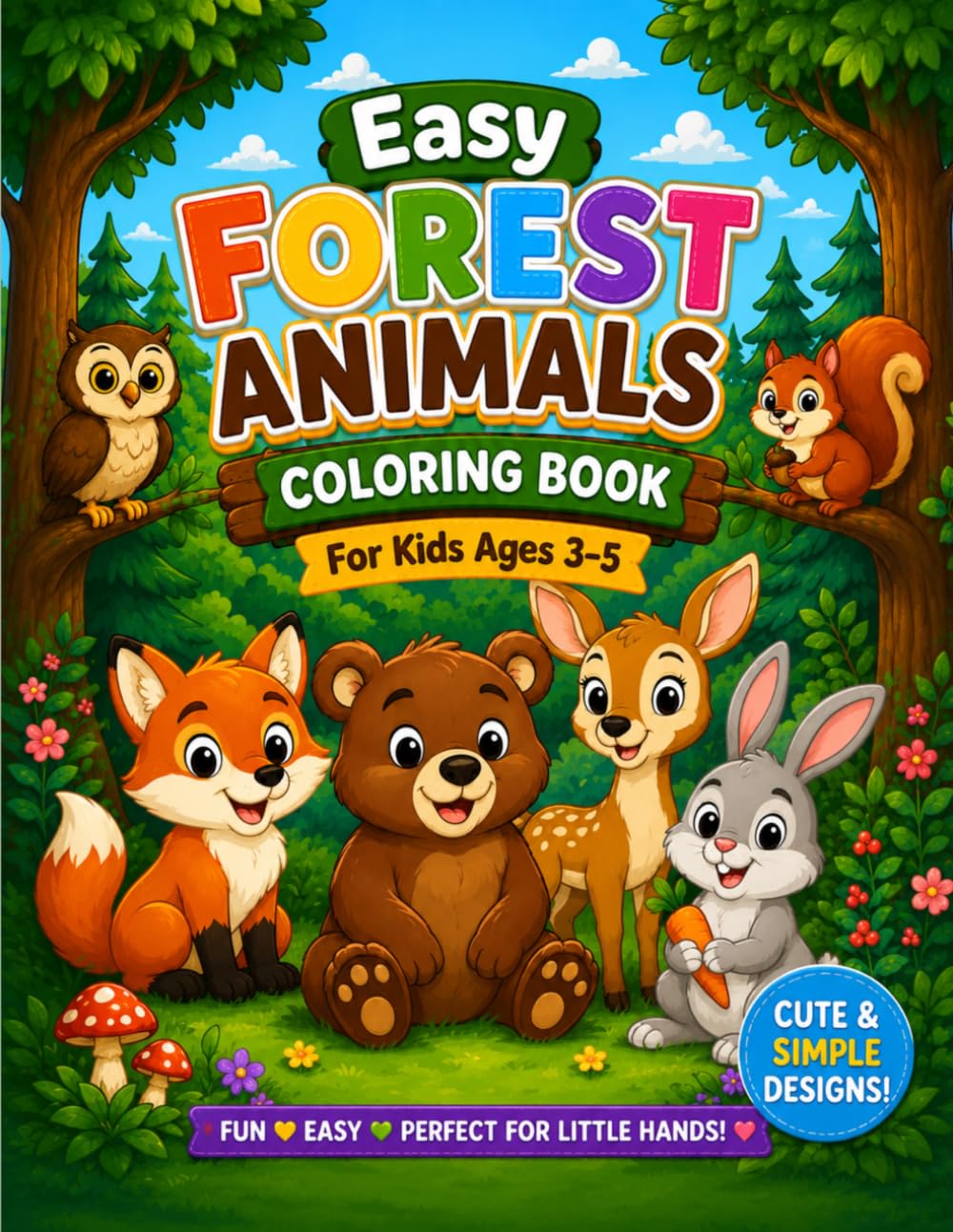 Easy Forest Animals Coloring Book for Kids Ages 3–5: Cute and Simple Woodland Animal Coloring Pages for Toddlers and Preschoolers