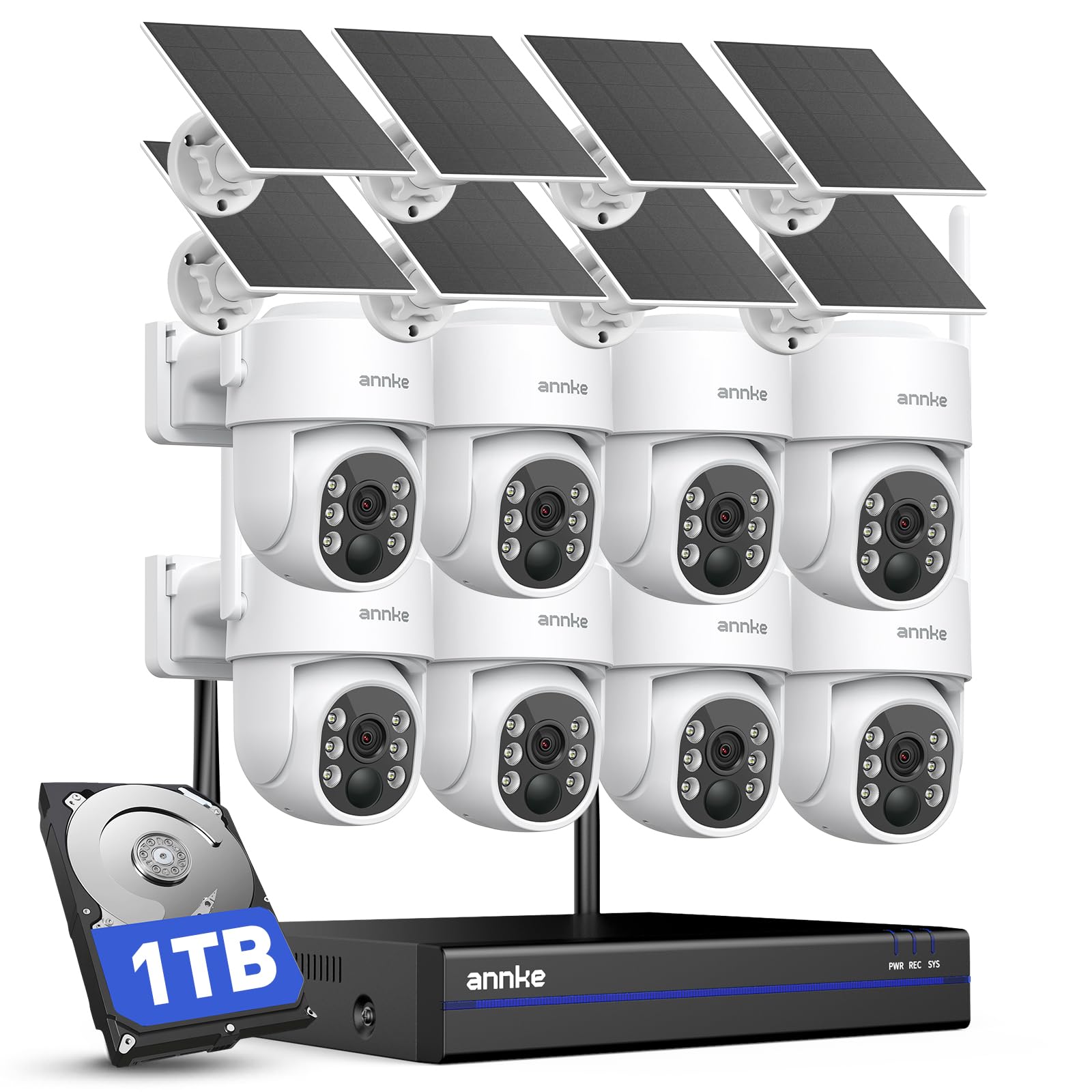 ANNKE Solar Wireless Outdoor Security Cameras, 4K NVR, 8-Cam Kit, 1TB HDD