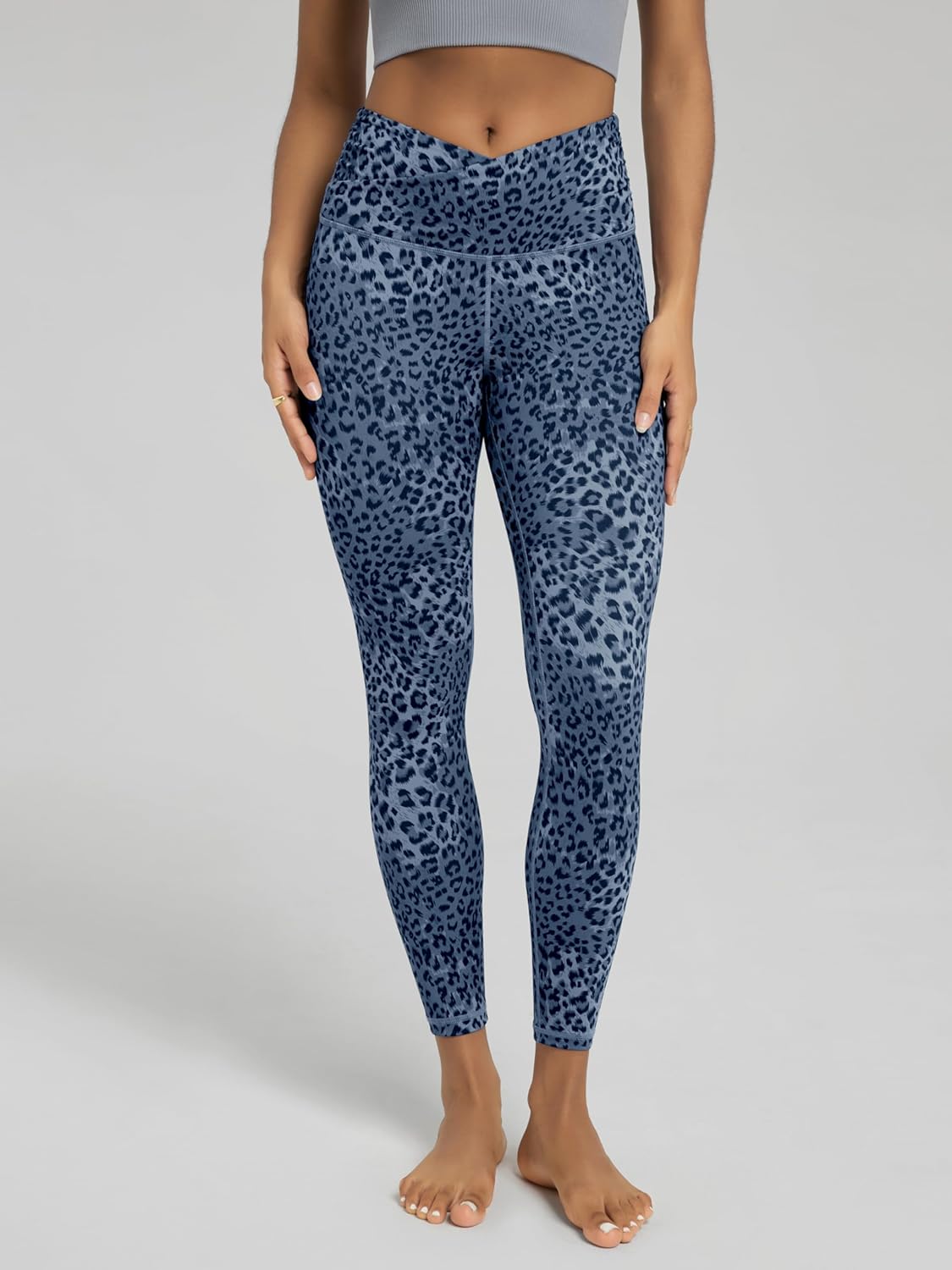 ODODOS Women's Cross Waist Yoga Leggings with Inner Pocket, 23"/25"/28" Gathered Crossover Workout Yoga Pants - Image 2