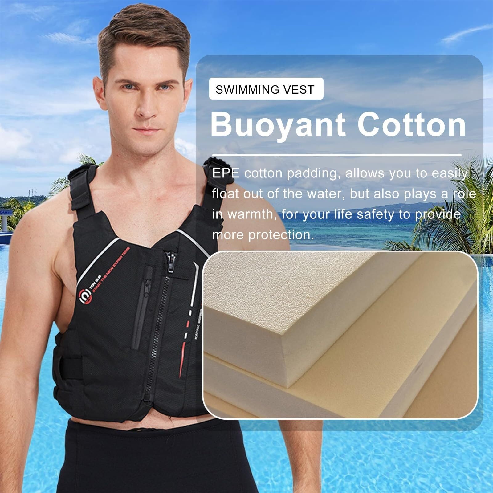 Unisex Hohe Auftriebskraft Tragbar Schwimnweste Leichtes Nylon PVC Schaum für Surfen Segeln Schnorcheln Angeln Wassersport