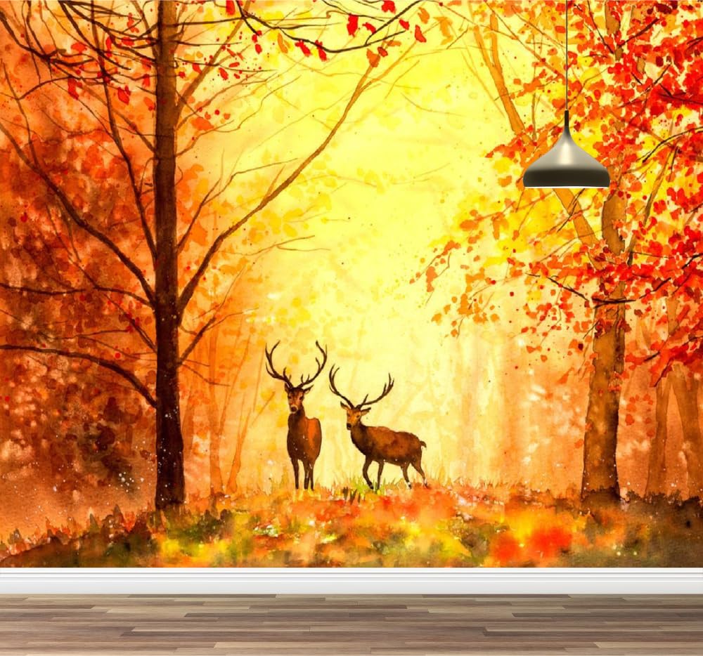 Mural de pared Animal Ciervo Papel pintado fotográfico grande Otoño Del Bosque Vinilos murales impermeables para dormitorio infantil guardería decoración de fiesta 200x140cm