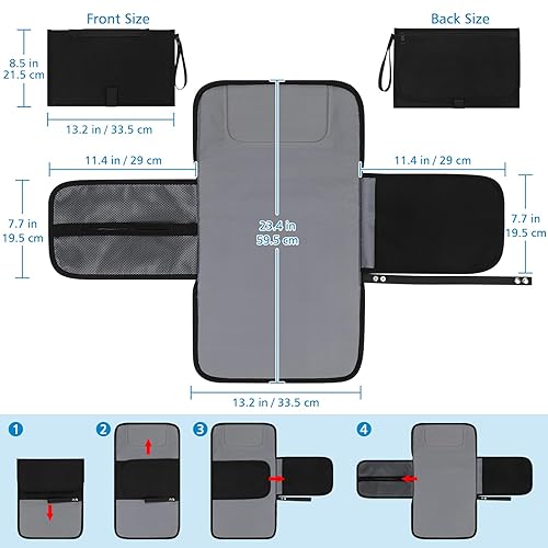 Miniatura 6 de Accmor Cambiador de pañales portátil, cambiador de bebé impermeable, cambiador de pañales para bebés, para viajes, negro
