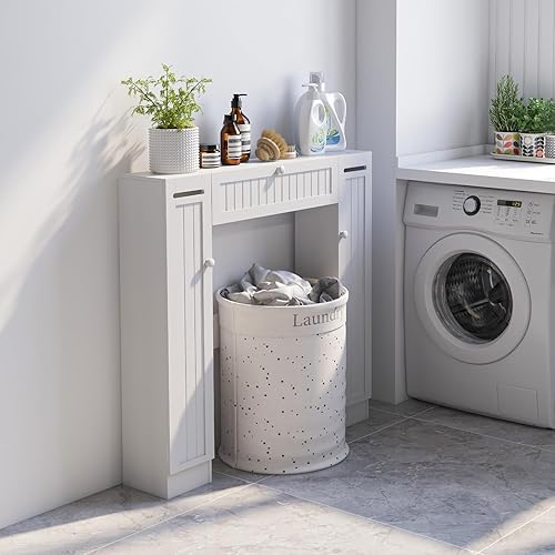 Miniatura 4 de Giantex Armario de almacenamiento sobre el inodoro, organizador de inodoro independiente con puertas, estantes ajustables y soportes de papel