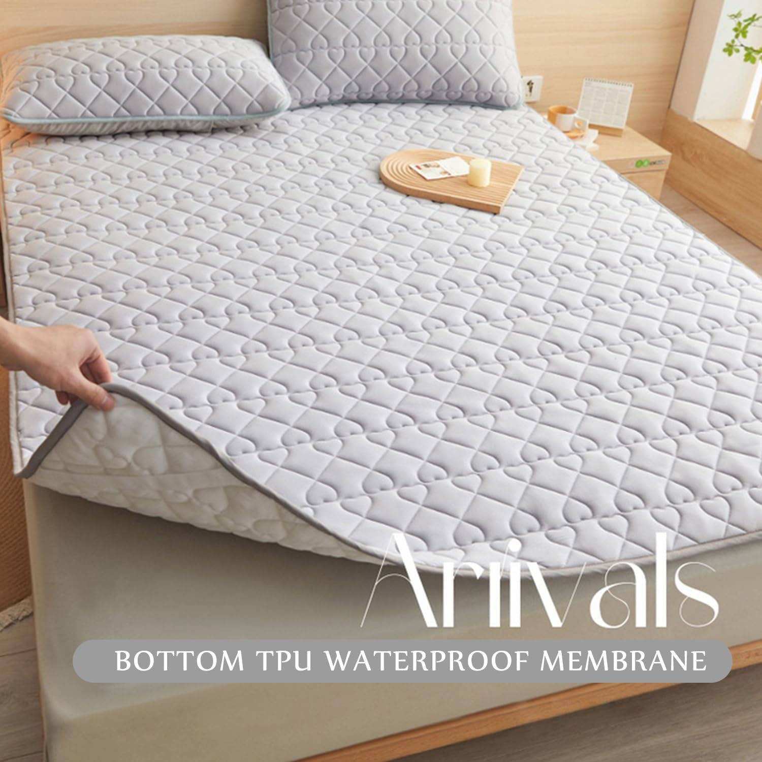 Waterproof Mattress Protector Queen Size with 4 Corner Elastic Band Mattress Cover Thin Dustproof Anti-Slip Bedcover Wash Cotton Mattress Topper Student Dormitory,B/4,100 * 200cm(Twin)