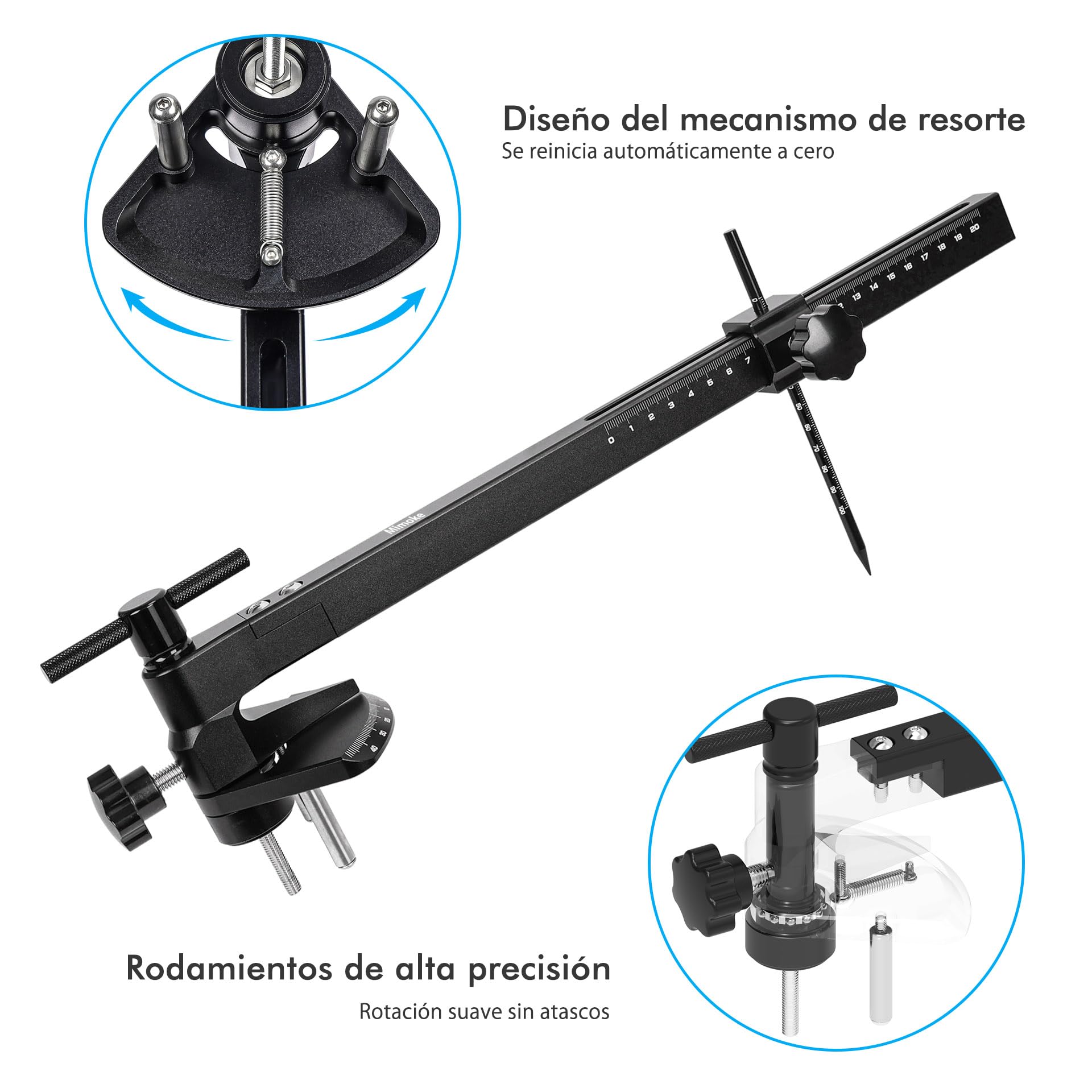 Herramienta Pro Mimoke para Ajuste palancas Freno/Cambio – Medidor ángulo Manillar, aleación Aluminio, Escala láser, Compatible manillares Carretera/Aero 340–460 mm.
