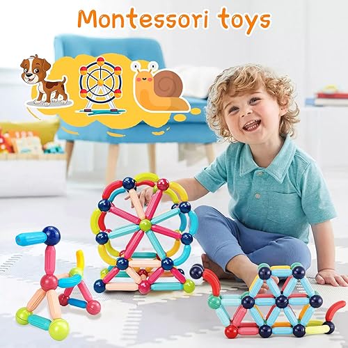 Miniatura 3 de Bloques de construcción magnéticos, juguetes magnéticos Montessori para niños pequeños, juguetes sensoriales STEM de aprendizaje preescolar para