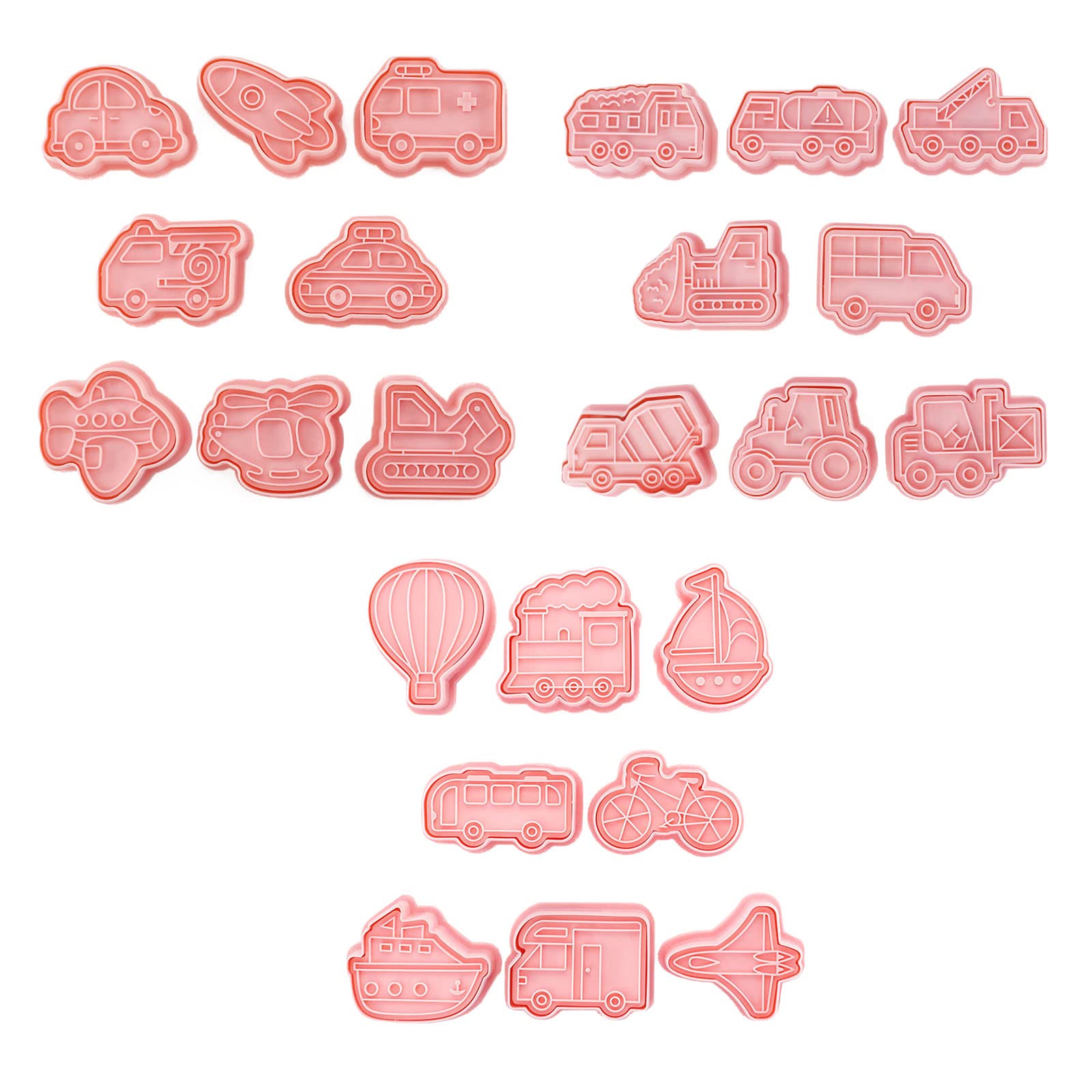 Tsophreniq 24pcs Cartoon Transport Biscuits Molds Cookie Press Kitchen Accessories Set Set for Baking Kid Holiday Biscuit for Shapes for