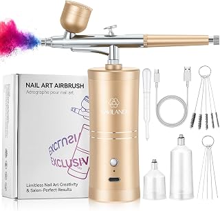 SAVILAND Airbrush for Nails 2 Air Pressure 850mAh | 18PSI & 25PSI, 2.5H Battery Life, Clog Free, Splatter Free, Ultra Fine Mist, Titanium Alloy Nozzle, Portable, Travel Friendly