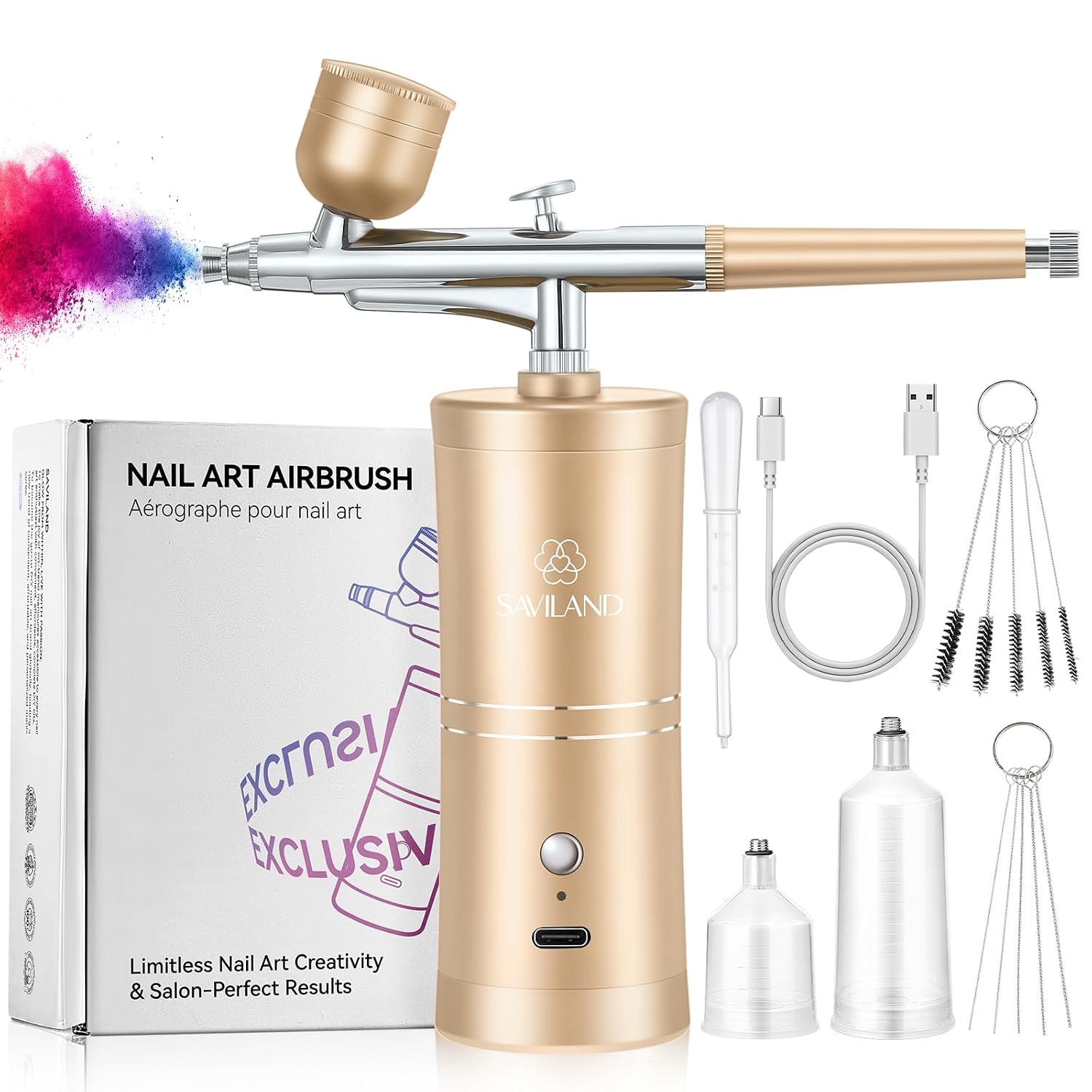 SAVILAND Airbrush for Nails 25 PSI Nail Airbrush Machine Gold