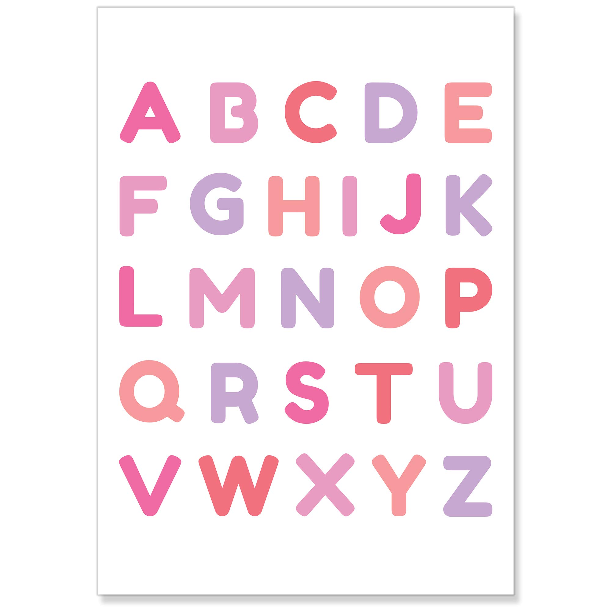 PREMYO 3 Affiche Décoration Murale - Décoration Chambre Bébé Fille - Alphabet ABC Arc-en-ciel Rose Papier Épais A4