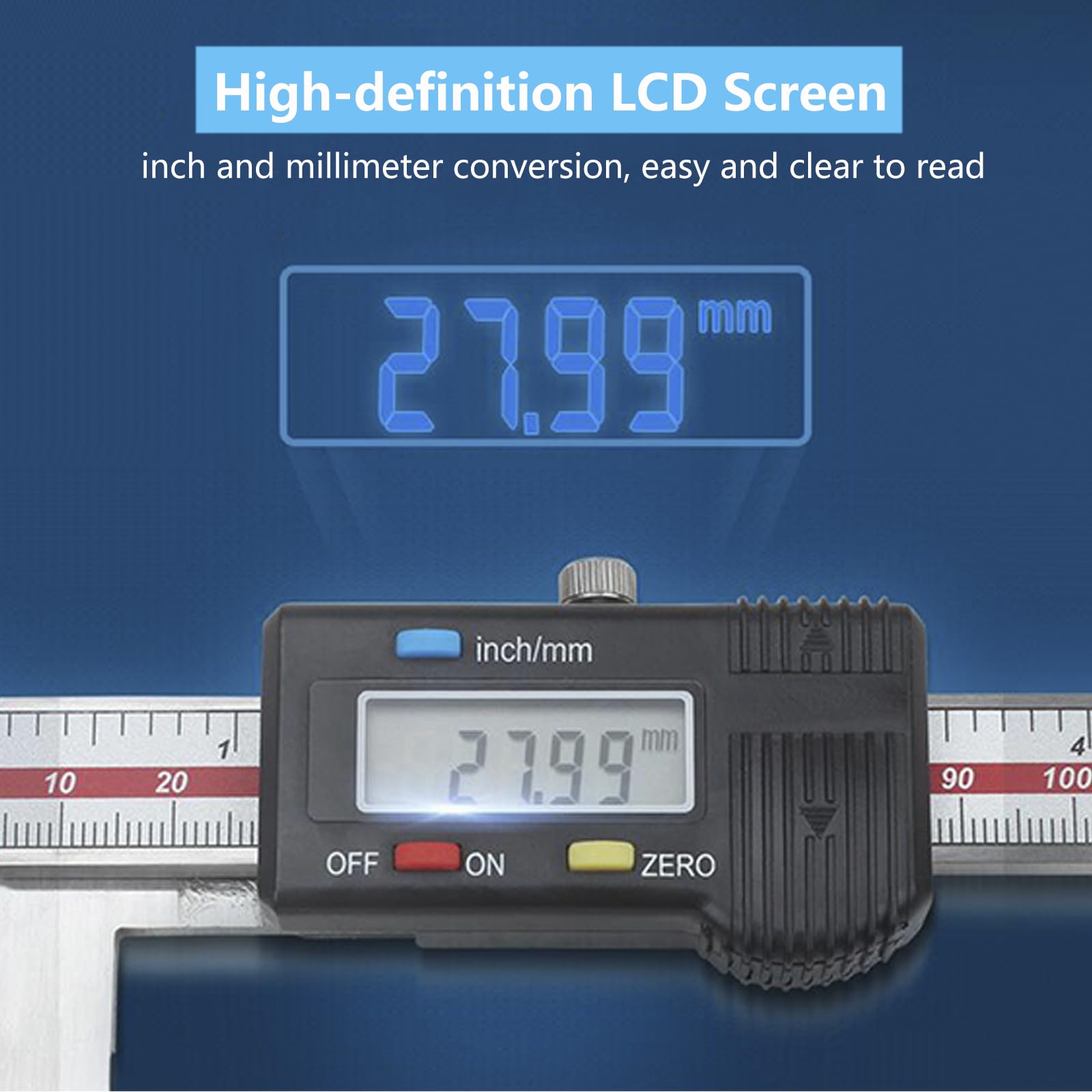 Calibre Digital 150mm/6" de Mandíbula Larga,Pie de Rey Digital de Acero Inoxidable con Pantalla LCD para Medición de Diámetro Interior y Diámetro de Agujero Escalonado