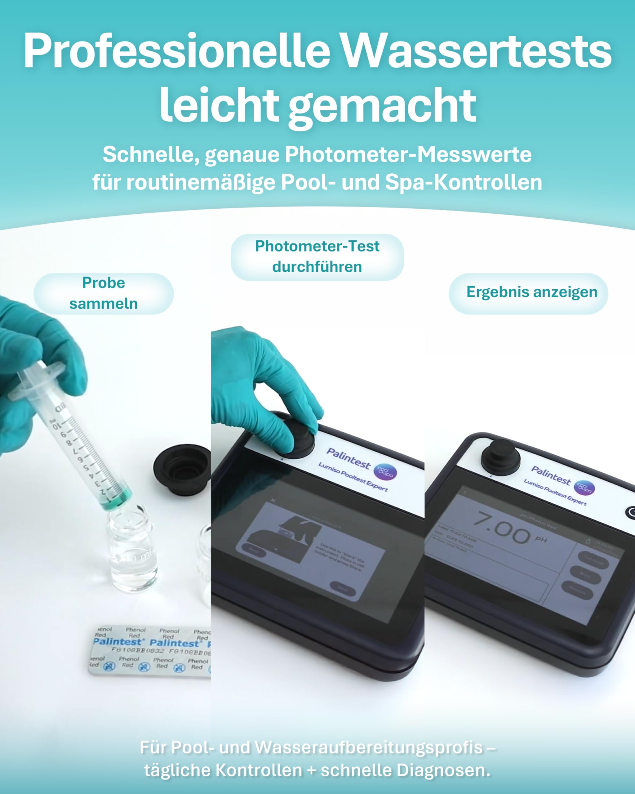 Palintest Lumiso Pooltest Expert Photometer Kit | 35-Parameter Pool- & Spa-Wasseranalyse | IP67 Tisch-Photometer mit Datenlogging & Touchscreen | Reagenzien & Hartschalenkoffer
