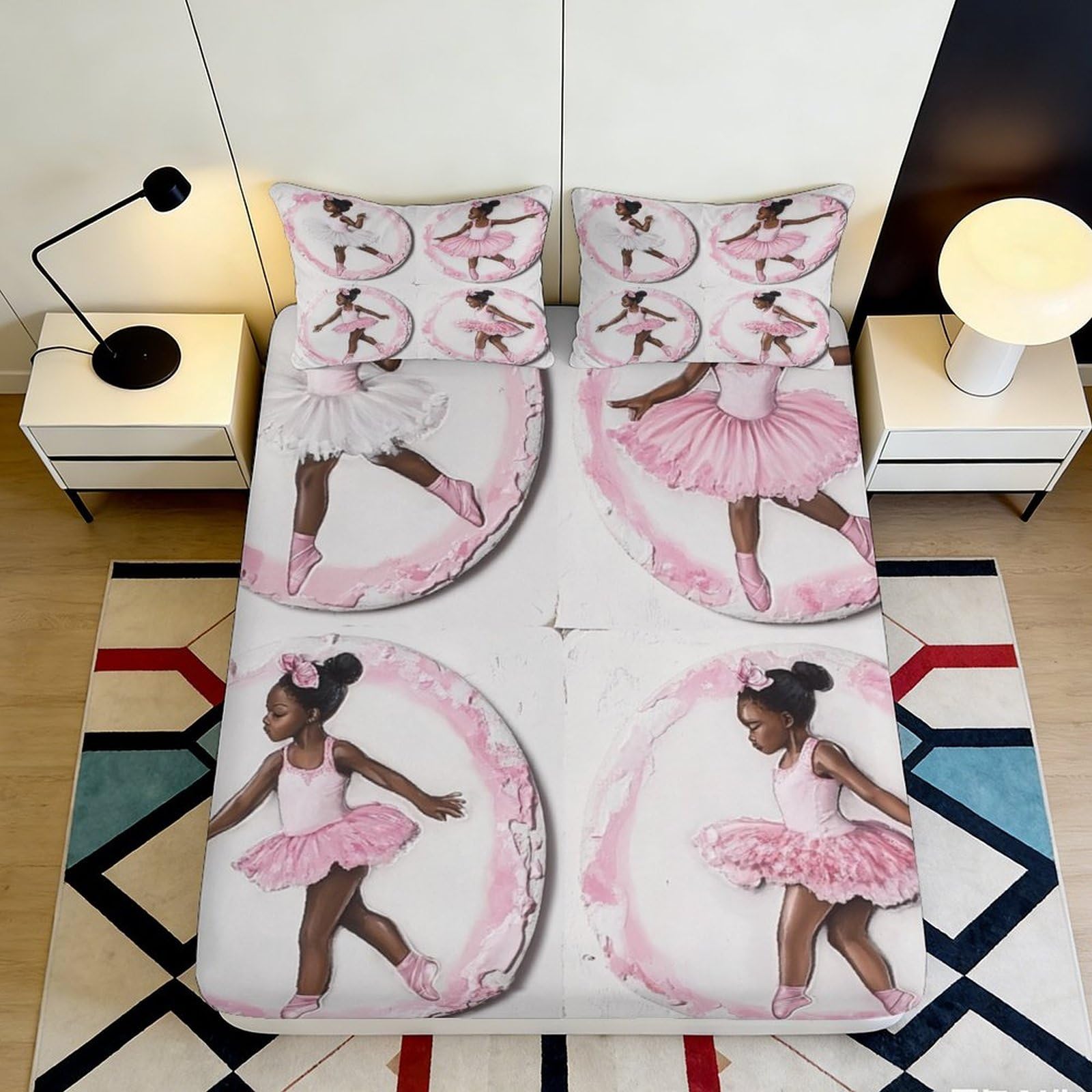 3D Printed Ballerina Ballet Fitted Sheet Microfiber Pink Dance Girl Mattress Cover for Bedroom Dorm Decor 90x200x25cm