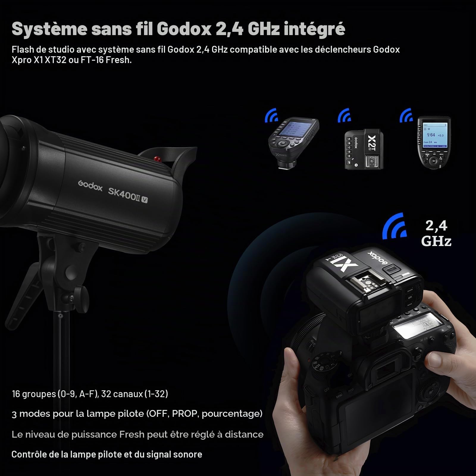 GODOX SK400II-V*2 Monolight Lumiere Continue Professional Studio Flash Strobe Light Kit,2.4G Wireless X System,5600±200K,Bowens Mount LED Modeling Lamp for Studio(SK400II Upgraded)