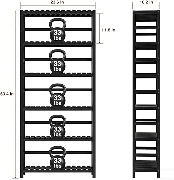 VASMIA 6-Tier Bamboo Shelf,Bamboo Storage Shelving Unit,Tall Bookcase with Adjustable Shelves,Multipurpose Storage Display Shelf for Bathroom, Living Room, Balcony, Kitchen,Black