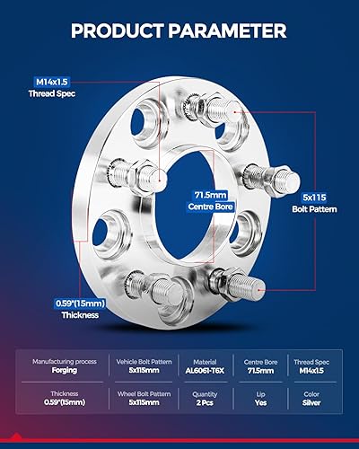 Vista 383 de KAX Espaciadores de rueda de 0.236 x 5.315 in, espaciadores de rueda centrados de 2 pulgadas y 6 lengüetas para F-15-0, Expedition, Mark LT, Negro