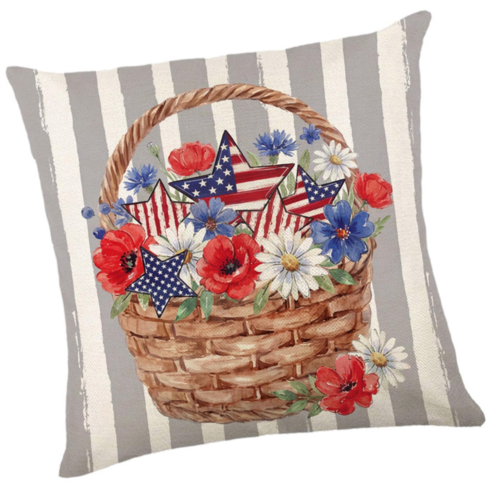 OSNIYAW Festives 45cm 4th of July Themed Cushion Cover Patriotic Star Stripes Independence Memorial Day Sofa Couch Pillow Case Independance Wreath Pillow Cover