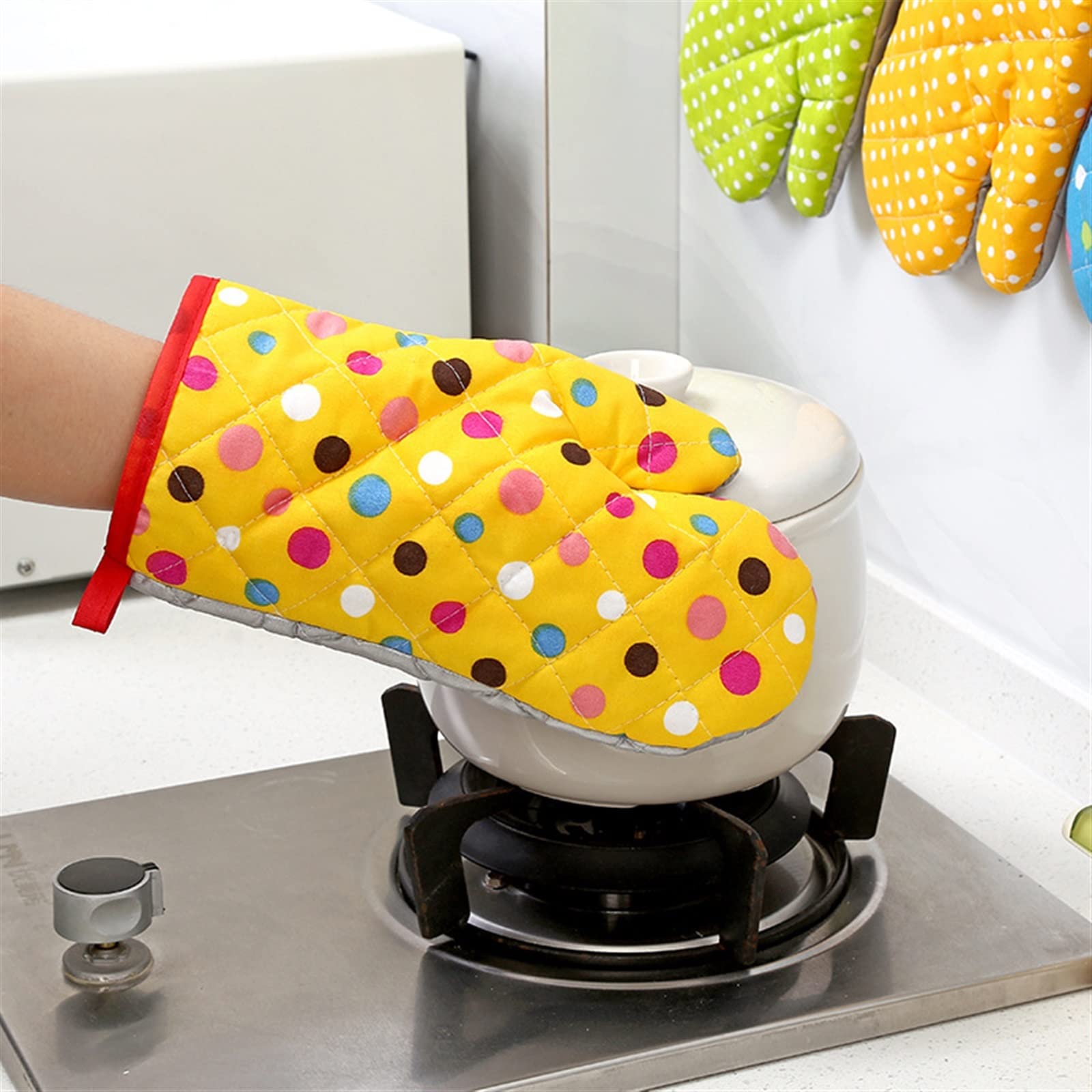 Gants de Cuisine en Coton, isolants, résistants à la Chaleur, antidérapants, for Four à Micro-Ondes(5)