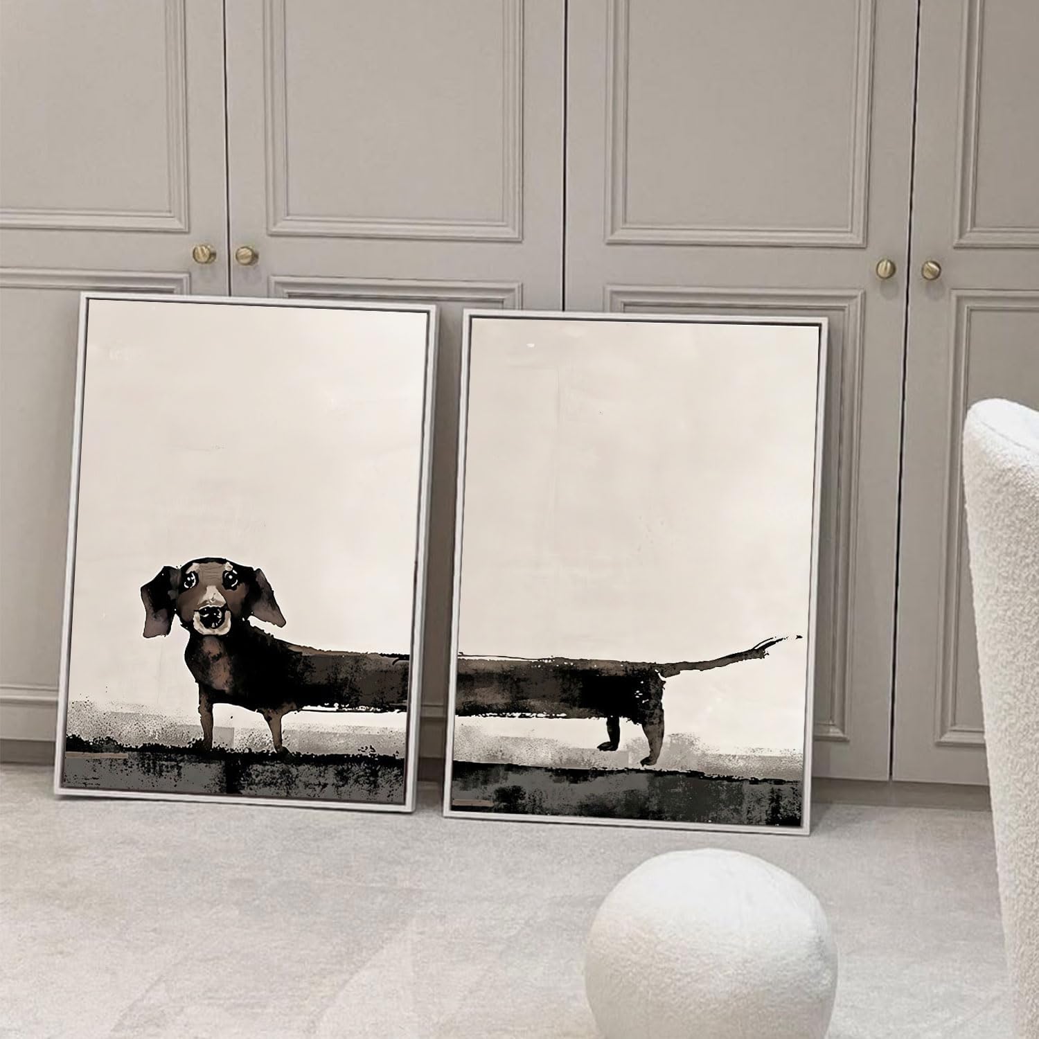 2Pcs Dachshund Canvas Wall Art Minimalist Black and White Dog Poster Prints Unframed Pet Wall Decor for Living Room Bedroom Bathroom Office 12x16 Inch