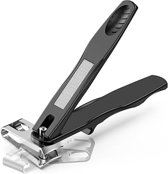 FVION Free Rotating Nail Clippers for Seniors, Adjustable Jaw Large Fingernail Clippers, Toenail Clippers for Thick Nails - Black