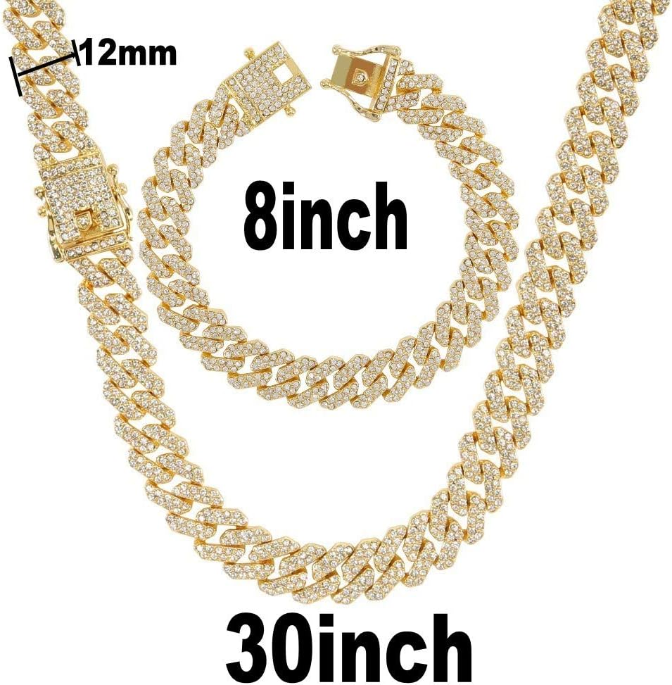putouzip Miami Cuban Link Chains Set For Men 12/14/20mm 18K Gold Plated Diamond Fully Iced Out Chain Bracelet Necklace image 2