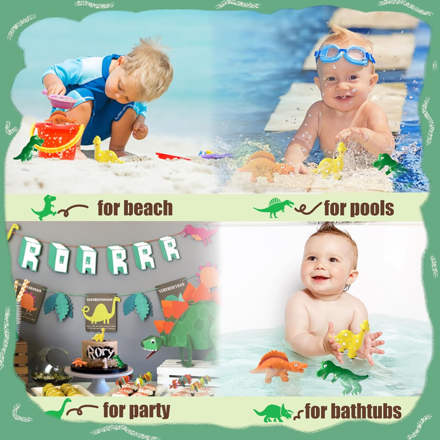 Dinosaurs Toys for Toddlers 1-3, No Hole Bath Toys for 18 Months, 3Pcs Soft Rubber Dino Bath Toy for Kids Age 1-3 with Storage Bag, Easy-Grip Baby & Toddler Bathtub Shower Water Table Pool Beach Toys