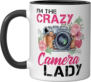 I'm The Crazy Camera Lady Photographer Tee Photography Ceramic Mug, Black/White