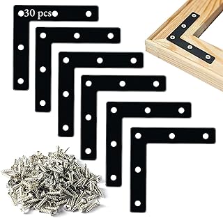 Flat Corner Braces, 20 Pcs 3.15x3.15" L Right Angle Braces, Repair Mending Plates for Wooden Frames Beds Tables Cabinets Chairs, Joining Bracket Support with 100 Pcs Screws, Black