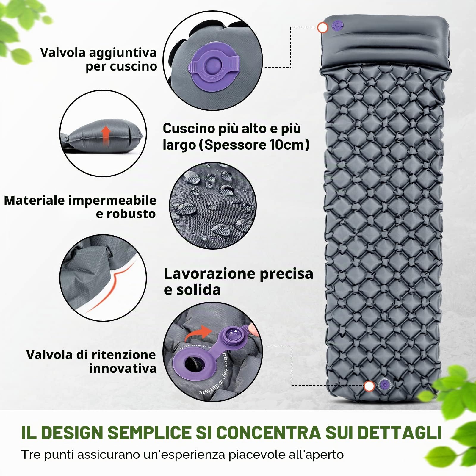 HIKENTURE Materassino da campeggio, dimensioni ridotte, ultraleggero, per esterni, materassino gonfiabile, per campeggio, viaggi, attività all'aperto, escursioni, spiaggia (blu, verde, grigio)