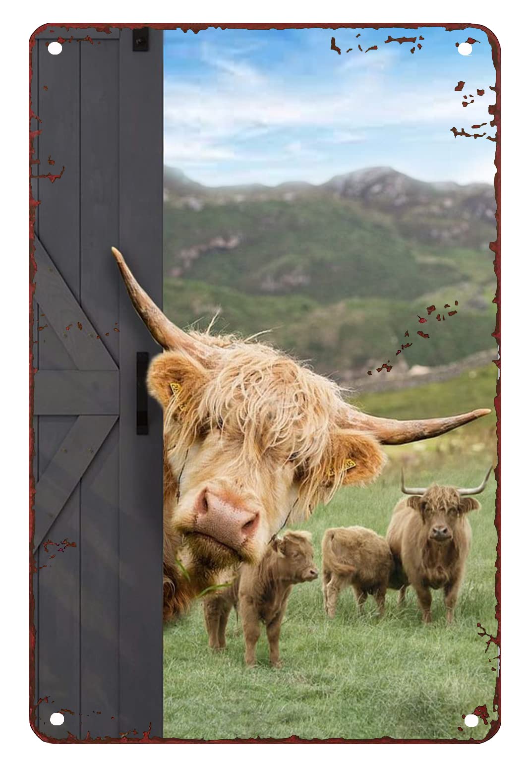 Highland Cow Decor The Highland Cows On Farm Funny Tin Bathroom Signs Metal Sign Vintage Home Decor Rustic Aluminum Tin Signs Wall Art Metal Poster 8x12 inch