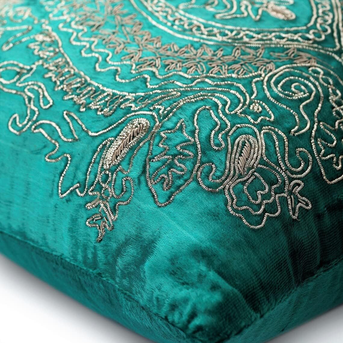 The HomeCentric Throw Pillow Cover with Zipper, Peacock Green Euro Pillow Covers 26x26 inch (65x65 cm) Velvet Euro Shams, Paisley, Traditional European Sham Covers Easter - Royal Duke